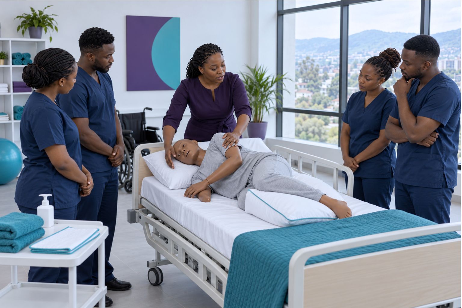 Instructor demonstrating a caregiving technique